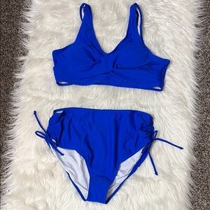 NWOT From Amazon Twist Front 2 Piece Royal Blue High Waisted Side Tie Set XL